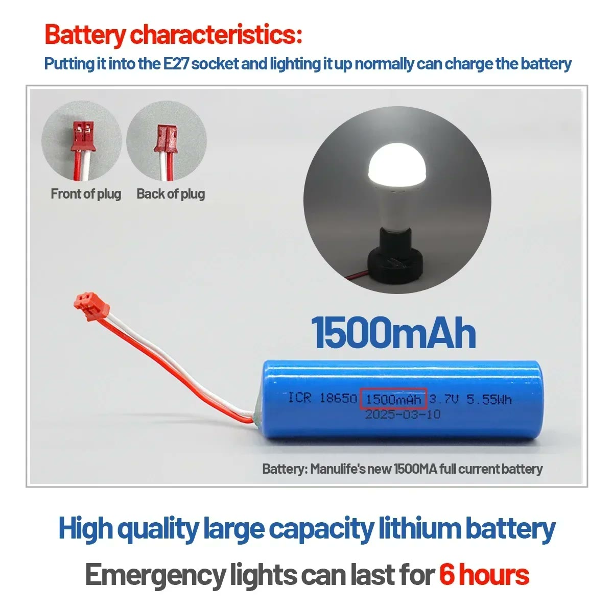 The 1500mAh lithium cell inside, which recharges whenever the bulb is run from the socket