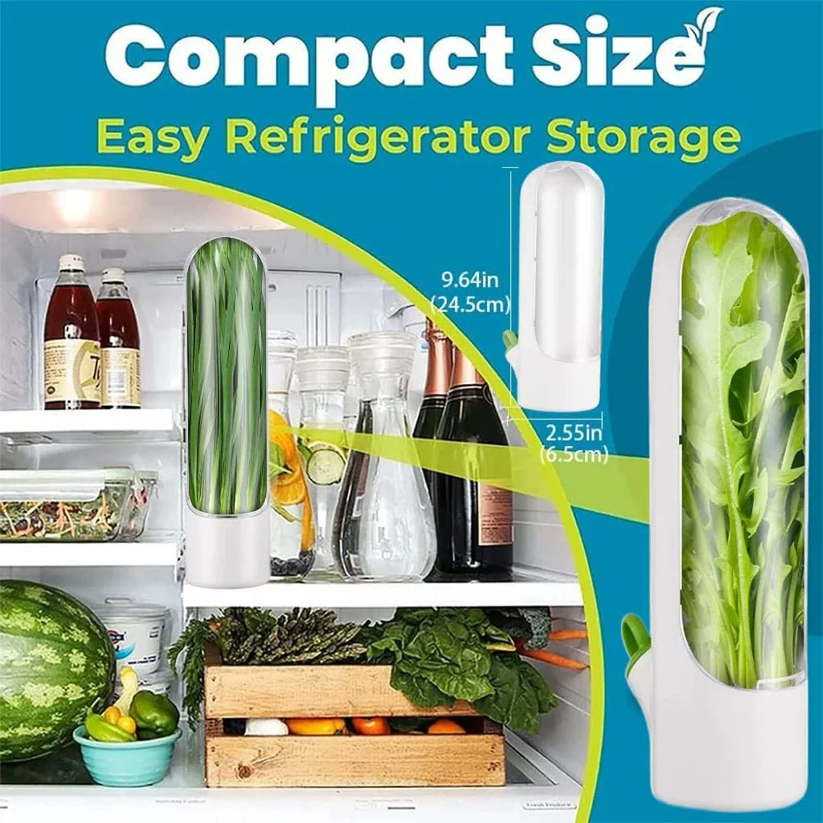 The keeper shown in a fridge door and measured at 9.64 inches tall by 2.55 inches wide